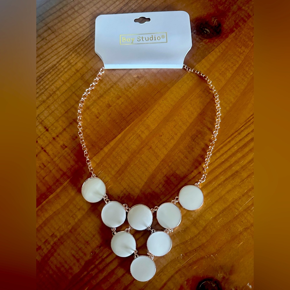 Bay Studio Gold Necklace with white enamel NWT